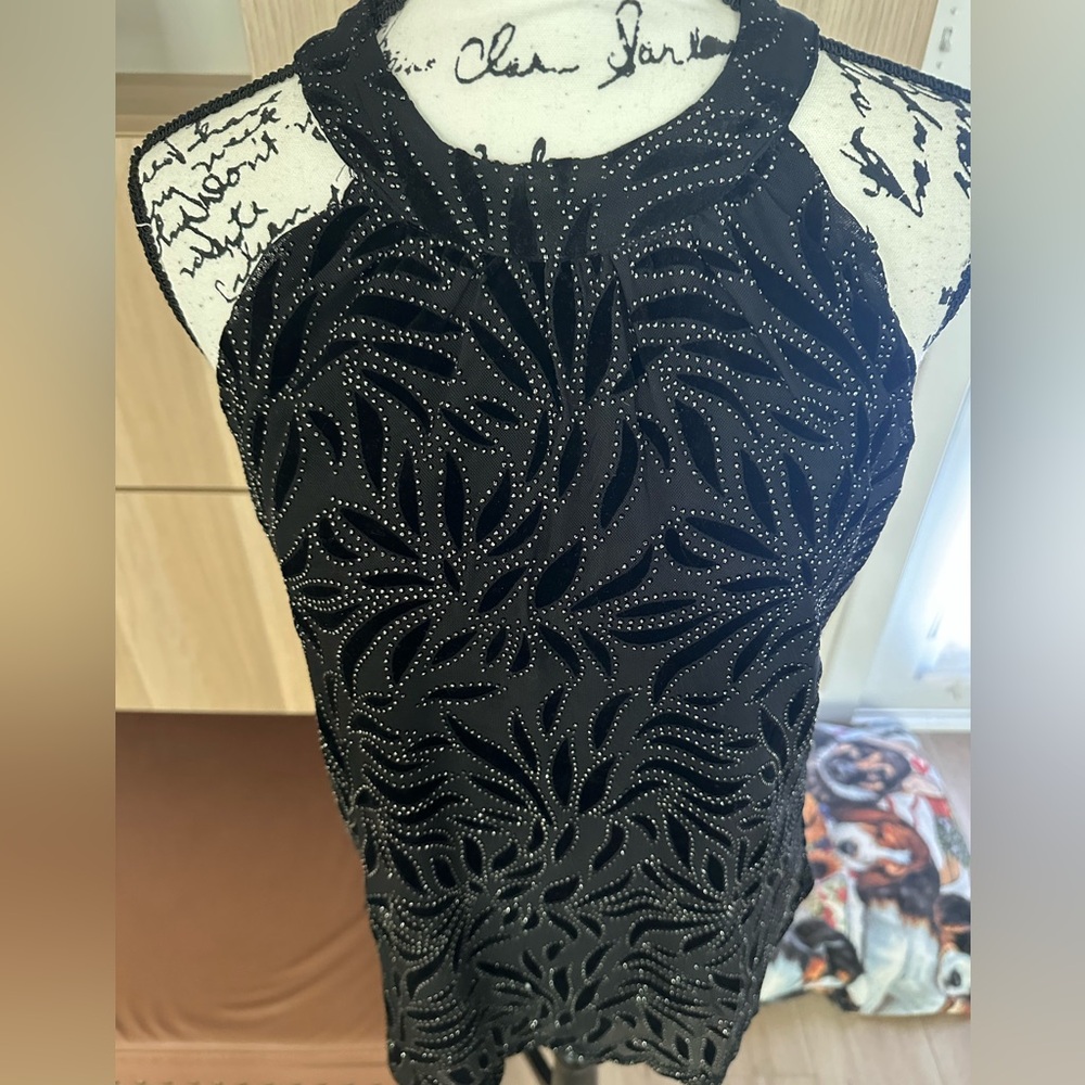 NWT- Adrienne Vittadini Black Beaded BLOUSE SIZE LARGE